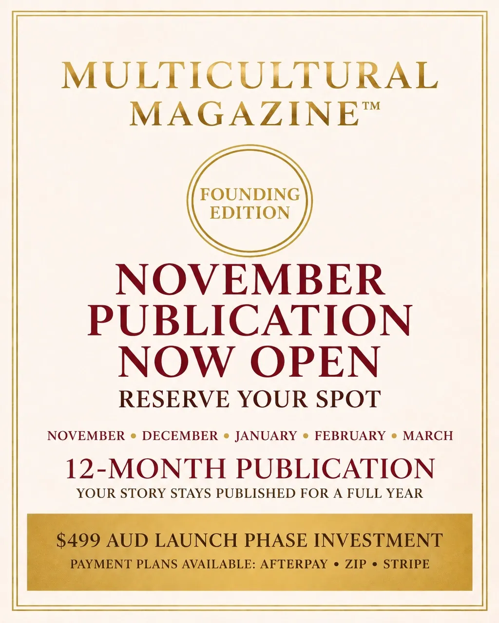 Founding Edition feature opportunity for the November publication